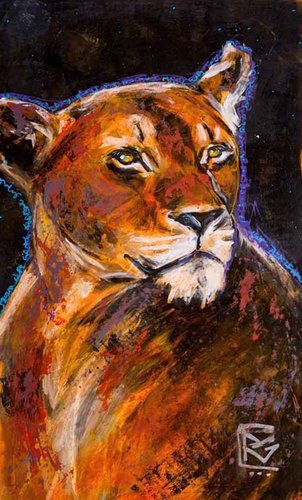 “Gratitude Series: Lioness II” Acrylic on Yupo Paper, 35” x 23” by artist Rosemary Conroy. See her portfolio by visiting www.ArtsyShark.com