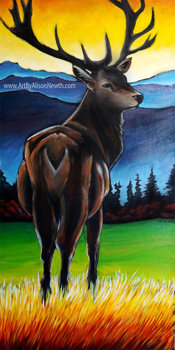 “Majestic Elk” Acrylic on Canvas, 14” x 36" by artist Alison Newth. See her portfolio by visiting www.ArtsyShark.com
