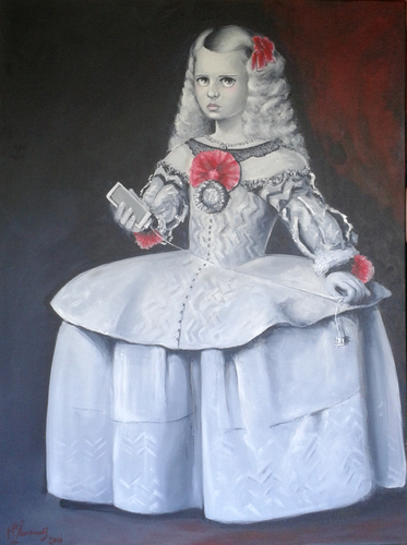 "Margarita Theresa Is Not In Charge" acrylic, 30" x 40" by artist Monique Lassooij. See her artist feature at www.ArtsyShark.com