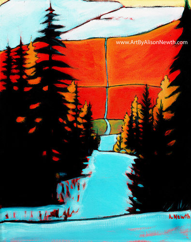 “Mountain Snow Trail” Acrylic on Canvas, 9” x 11" by artist Alison Newth. See her portfolio by visiting www.ArtsyShark.com