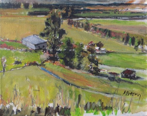“O’Connor Farm” Acrylic and Copic Pen, 16” x 20” by artist Shirley Cleary. See her portfolio by visiting www.ArtsyShark.com