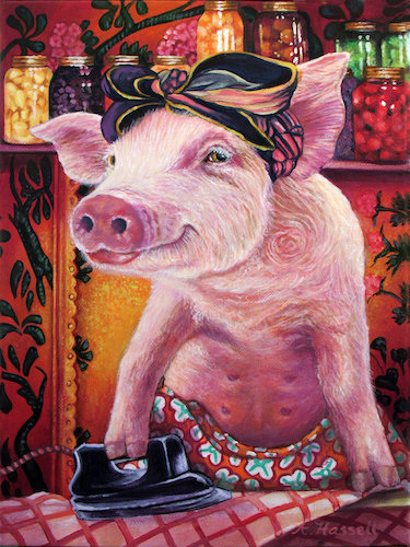 “Pig” Acrylic on Canvas, 9” x 12”by artist Annette Hassell. See her portfolio by visiting www.ArtsyShark.com 