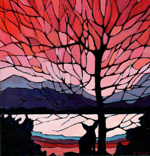 “Pink Sunset Fox” Acrylic on Canvas, 12” x 12" by artist Alison Newth. See her portfolio by visiting www.ArtsyShark.com