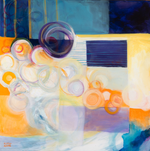 “Efferves-cence” Acrylic on Canvas, 36” x 36” by artist Ruth-Anne Siegel. See her portfolio by visiting www.ArtsyShark.com