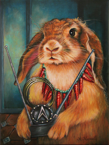 “Rabbit” Acrylic on Canvas, 9” x 12”by artist Annette Hassell. See her portfolio by visiting www.ArtsyShark.com 