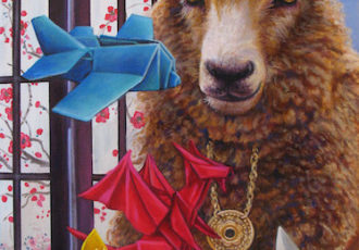 “Sheep” Acrylic on Canvas, 9” x 12” by artist Annette Hassell. See her portfolio by visiting www.ArtsyShark.com