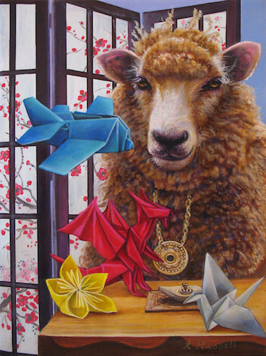 “Sheep” Acrylic on Canvas, 9” x 12” by artist Annette Hassell. See her portfolio by visiting www.ArtsyShark.com