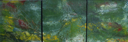 “Spring Currents” (triptych) Mixed Media, 12” x 36” by artist Therese Boisclair. See her portfolio by visiting www.ArtsyShark.com.
