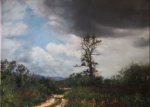“Summer Storm” Oil and Oil Crayon, 18” x 24”by artist Shirley Cleary. See her portfolio by visiting www.ArtsyShark.com