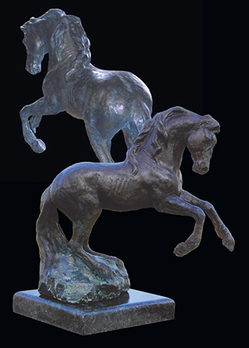 "Young Friesian Stallion" bronze on marble, 15" x 8" x 5" by artist Bren Sibilsky. See her feature at www.ArtsyShark.com