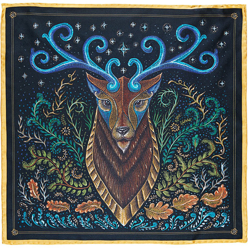 "Stag Totem" Coloured Pencil & Acrylic on Strathmore Paper, 12” x 12” by artist Jennifer Hawkyard. See her artist feature at www.ArtsyShark.com