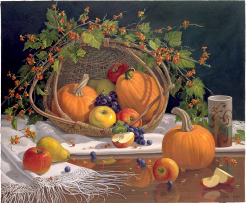 "Autumn's Bounty" acrylic, 24" x 20" by artist Linda Thompkin. See her artist feature at www.ArtsyShark.com