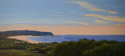 “First Light over Frenchmans Beach” Acrylic on Poly-Canvas, 100cm x 45cm by artist Carole Elliott. See her portfolio by visiting www.ArtsyShark.com