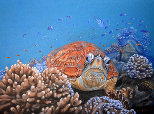 “His Favourite Spot” Acrylic on Canvas, 42cm x 30cm by artist Carole Elliott. See her portfolio by visiting www.ArtsyShark.com