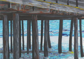 "Pier" acrylic, 16" x 20" by Joan Gallagher. See her artist feature at www.ArtsyShark.com
