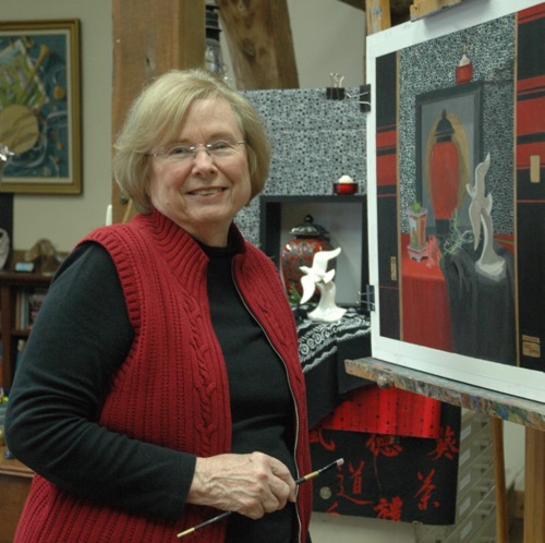 Artist Linda Thompkin in the studio. See her feature at www.ArtsyShark.com