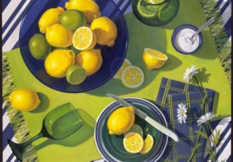 "Sun Kissed" acrylic, 24" x 24" by Linda Tompkin. See her artist feature at www.ArtsyShark.com