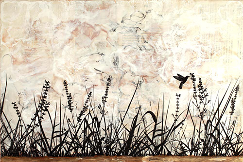 “Sunday Morning” Mixed Media Encaustic, 36” x 24” by artist Shannon Amidon. See her portfolio by visiting www.ArtsyShark.com.