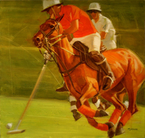 "The Chase" Oil on Canvas, 37" x 35"by artist Ferenc Flamm. See his portfolio by visiting www.ArtsyShark.com.