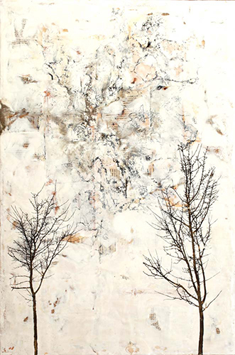 “The Space Between” Mixed Media Encaustic, 36” x 24” by artist Shannon Amidon. See her portfolio by visiting www.ArtsyShark.com.
