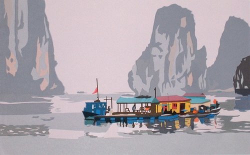 “Ha Long Bay, Vietnam” Limited Edition Serigraph, 7.5” x 12” by artist Anne Silber. See her portfolio by visiting www.ArtsyShark.com