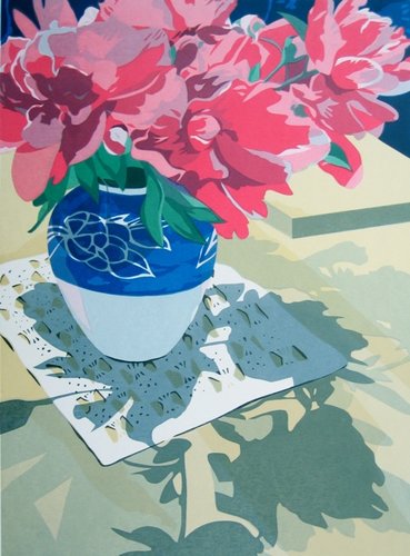 “Pink Peonies” Limited Edition Serigraph, 23” x 17”by artist Anne Silber. See her portfolio by visiting www.ArtsyShark.com 