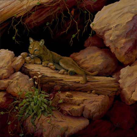 “Who Goes There?” Oil on Canvas, 20” x 20”by artist Muriel Timmons. See her portfolio by visiting www.ArtsyShark.com 