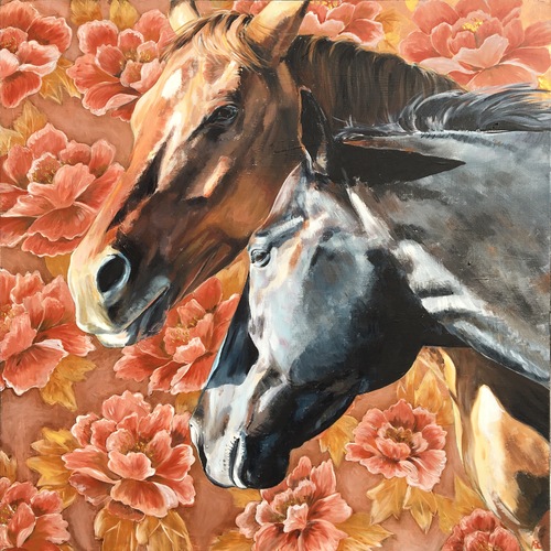 "Blossom, 36" x 36", acrylic on canvas by Alana Clumeck. See her work in Art of the Horse at www.ArtsyShark.com