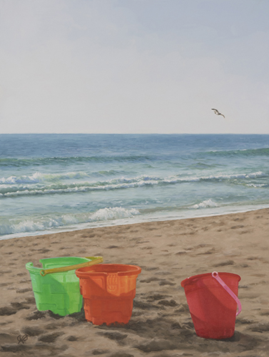 “Buckets and Beach” Oil on Canvas, 18” x 24” by artist Christine O’Brien. See her portfolio by visiting www.ArtsyShark.com