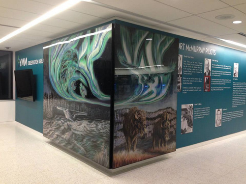 Mural at Fort McMurray Airpport, 10' x 8' and 6' x 8' by artist Amy Keller-Rempp. See her portfolio by visiting www.ArtsyShark.com