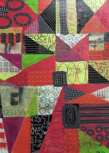 "Geometric” Mixed Media on Cradled Wood Panel, 18" x 24" by artist Paige Hirsch. See her portfolio by visiting www.ArtsyShark.com