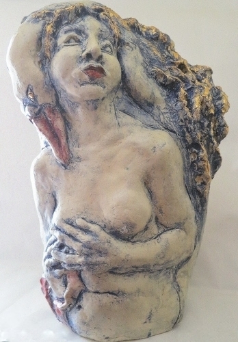 "Io Swan Maiden" Ceramic, 22"H x 15"W x9"D by artist Judith Unger. See her feature at www.ArtsyShark.com