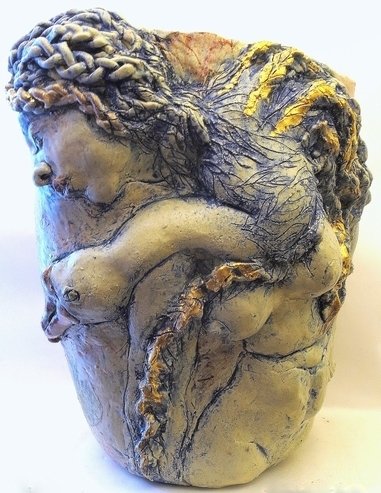 "Liya Swan Maiden" Ceramic, 18"H x 15"W x9"D by artist Judith Unger. See her feature at www.ArtsyShark.com