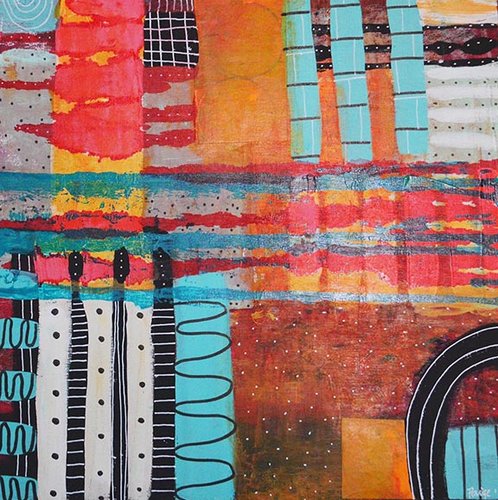 "Random" Mixed Media on Cradled Wood Panel, 12" x 12" by artist Paige Hirsch. See her portfolio by visiting www.ArtsyShark.com