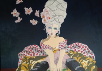 “The Harlot” Acrylic on Canvas, 4’ x 4’ by artist Andrea Monroe. See her portfolio by visiting www.ArtsyShark.com