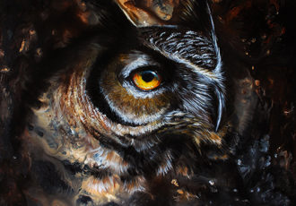 "The Watchful Heart" Acrylic and Oil on Masonite, 20" x 16" by artist Danielle Trudeau. See her portfolio by visiting www.ArtsyShark.com