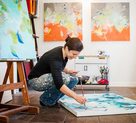 Artist Elisa Sheehan in her studio. See her portfolio by visiting www.ArtsyShark.com