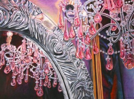“Crystal #22 - Pink Chandelier” Colored Pencil and Acrylic on Clay Board, 40” x 30”by artist Carol Scott. See her portfolio by visiting www.ArtsyShark.com 
