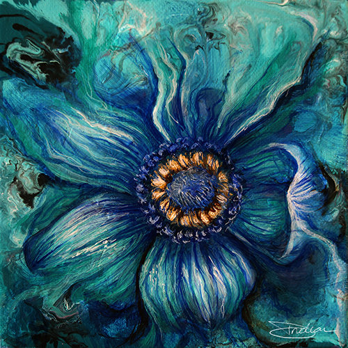 "Lost in the Blue" Acrylic and Oil, 6" x 6" by artist Danielle Trudeau. See her portfolio by visiting www.ArtsyShark.com