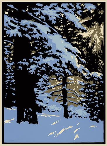 "Winter Woods I" linoleum block print by Laura Wilder. See her feature at www.ArtsyShark.com