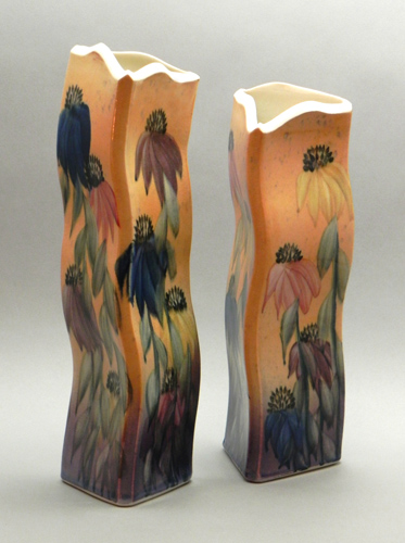 2 Triangles Cone Flower Vases by Linden Hills Pottery. See their story at www.ArtsyShark.com