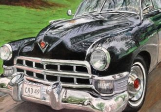 “49 Caddy” Oil on Board, 12” x 12” by artist Karen Merkin. See her portfolio by visiting www.ArtsyShark.com