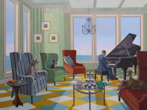 "Armchair Blues" Oil on Linen, 48" x 36"by artist Kathryn Freeman. See her portfolio by visiting www.ArtsyShark.com 