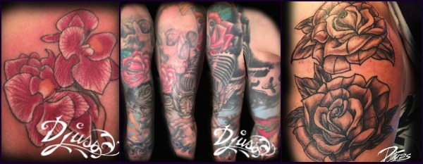 A variety of Justin Lanonuette's tattoo designs