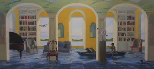 "Lake House, After the Storm" Oil on Linen, 66" x 30"by artist Kathryn Freeman. See her portfolio by visiting www.ArtsyShark.com 