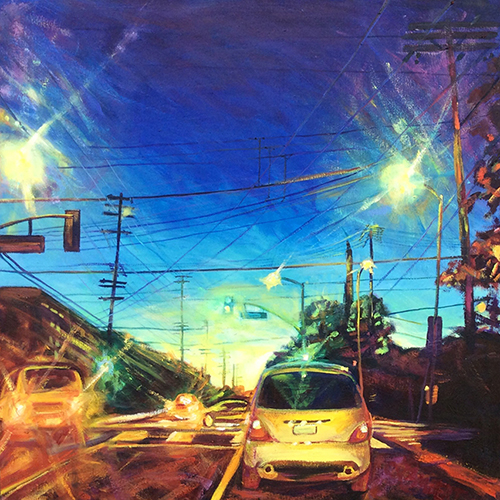 “Speed of Light” Oil on Canvas, 24” x 24” by artist Bonnie Lambert. See her portfolio by visiting www.ArtsyShark.com