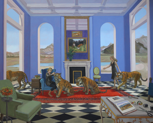 "Mending the Tigers" Oil on Linen, 60" x 48" by artist Kathryn Freeman. See her portfolio by visiting www.ArtsyShark.com