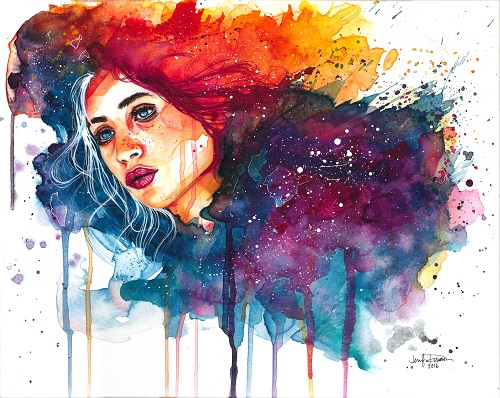 "Muse" Watercolor, 20” x 16” by artist Jennifer Duran. See her portfolio by visiting www.ArtsyShark.com