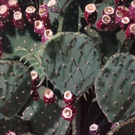 “Prickly Pear Cactus” Oil on Canvas, 8” x 8” by artist Karen Merkin. See her portfolio by visiting www.ArtsyShark.com