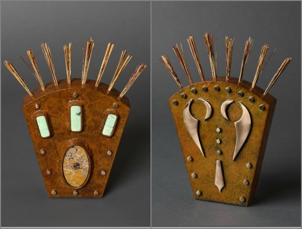 "On the Way to Santa Fe" Bronze, Agate stones, natural reed bundles by Jim Harman. See his artist feature at www.ArtsyShark.com